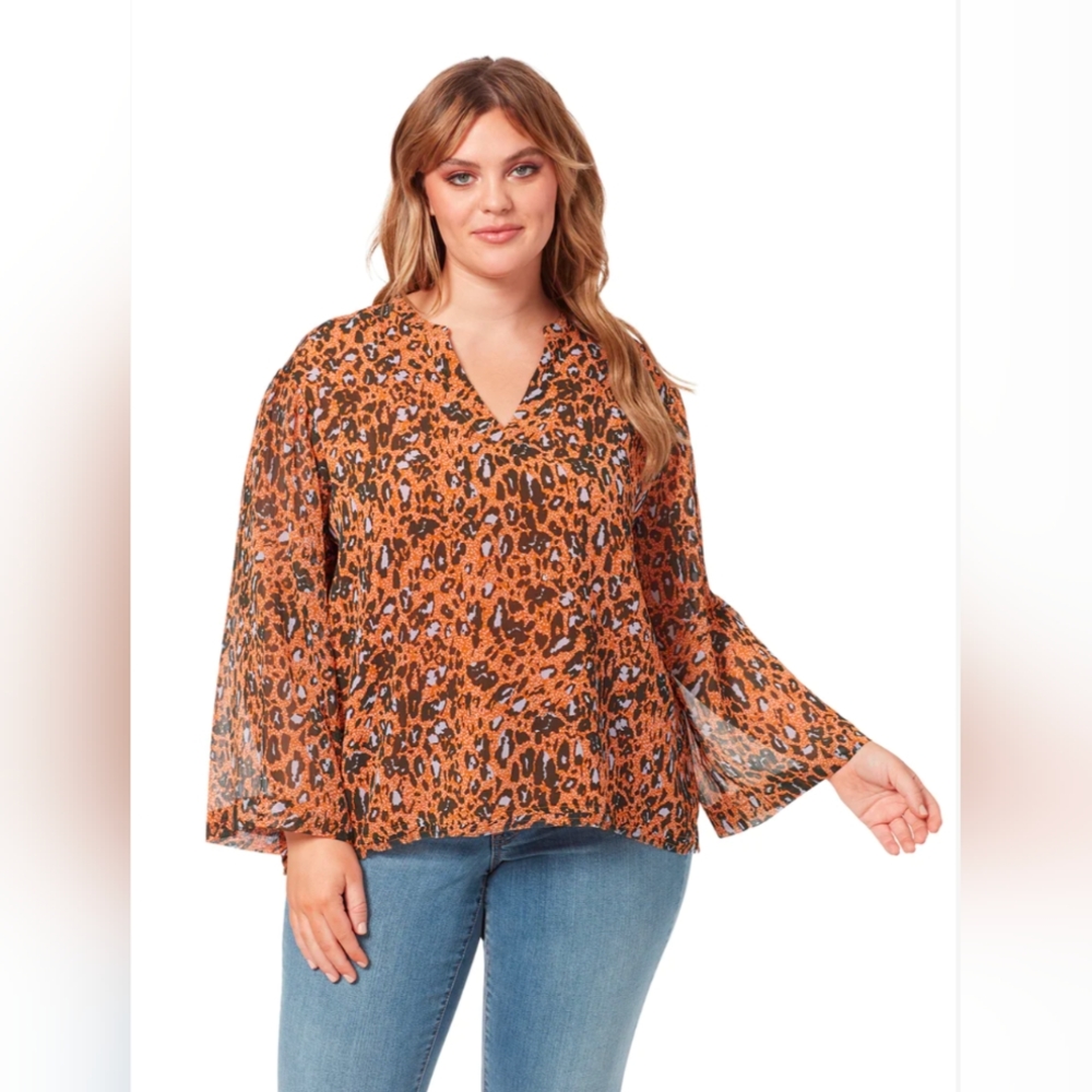 JESSICA SIMPSON Jenna Cheetah Print Long Wide Sleeve Pullover Top…